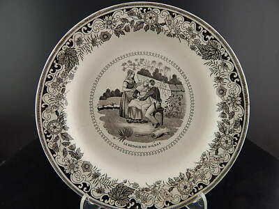 ANTICO PIATTO MILITARE CERAMICA FRANCESE 800 MONTERAU LE RETOUR DU SOLDAT