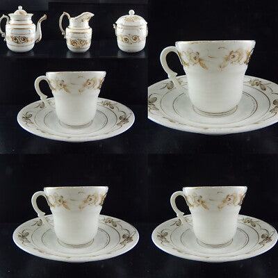 ANTICO PREZIOSO SERVIZIO CAFFÈ PORCELLANA BIANCA ORO IMPERO VECCHIO PARIGI 800