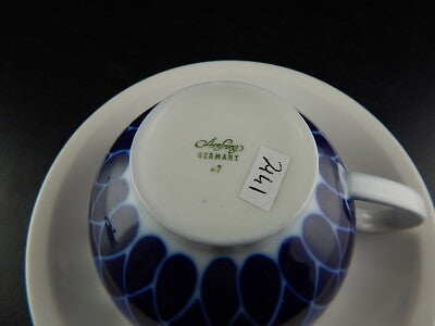 VINTAGE ORIGINALE TAZZA TÈ PORCELLANA BIANCA SMALTO BLU ARZBERG GERMANY