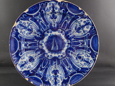 ANTICO GRANDE PIATTO CERAMICA FAIENCE DELFT COLLEZIONE XVIII SECOLO BLU COBALTO