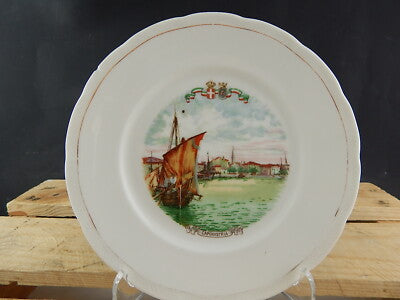 ANTICO PIATTO PORCELLANA GINORI CITTA' REDENTE CAPODISTRIA 1919 STEMMA SABAUDO