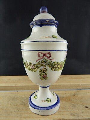 ANTICO VASO ALBARELLO SPEZIALE FARMACIA MAIOLICA SECONDA META' 1700 GHIRLANDE