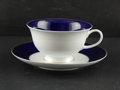 VINTAGE TAZZA TE'ROSENTHAL PORCELLANA BIANCA BORDO BLU COBALTO E PROFILO ORO