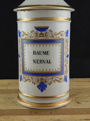 ANTICO PREZIOSO VASO ALBARELLO FARMACIA PORCELLANA BAUME NERVAL IMPERO SEC XIX