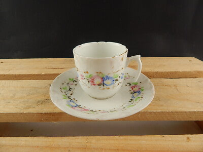 ANTICA TAZZA E PIATTO PORCELLANA IMPERO VECCHIO PARIGI DIPINTA POLICROMA #4798