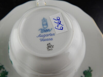 PREZIOSO TRIO TAZZA TÈ PORCELLANA AUGARTEN VIENNA MARIA THERESIA VERDE IMPERO