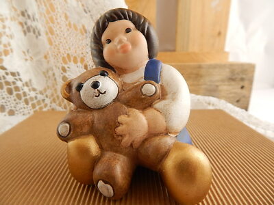 VINTAGE AUTENTICA CERAMICA THUN BOLZANO STATUINA BAMBINA CON ORSETTO FAIENCE