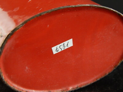 ANTICO AUTENTICO CONTENITORE SABBIA DA PARETE METALLO SMALTATO ROSSO KITCHEN
