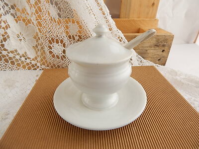 ANTICA SALSIERA MOSTARDIERA CERAMICA RICHARD MILANO FINE 1800 CON MESTOLINO