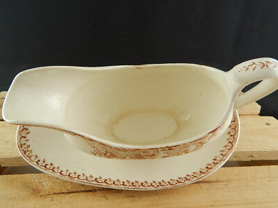 ANTICA RARA SALSIERA CERAMICA TERRE DE FER LONGWY MODELLO MARLY FRANCE 1800