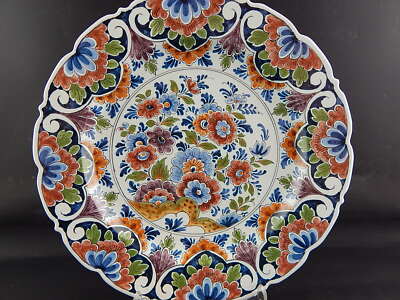 ANTICO IMPORTANTE PIATTO CERAMICA POLICROMA COLLEZIONE OUD DELFT DIPINTO MANO