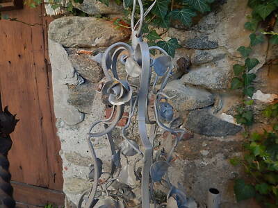 LAMPADARIO SOFFITTO ANTICO LIBERTY FOGLIE FIORI FERRO BATTUTO SHABBY CHIC GRIGIO