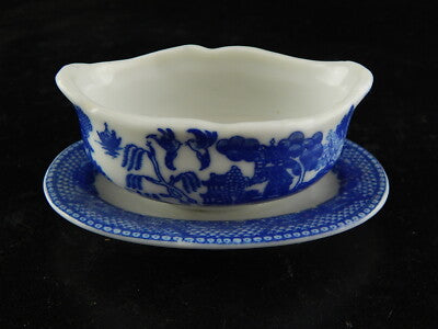 ANTICA RARA SALSIERA PORCELLANA DECORO WILLOW IN MINIATURA DA CASA BAMBOLE