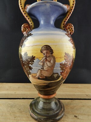 ANTICO PREZIOSO VASO CERAMICA MAIOLICA DIPINTO A MANO LA COLONNATA S.FIORENTINO