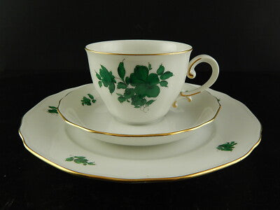 PREZIOSO TRIO TAZZA TÈ PORCELLANA AUGARTEN VIENNA MARIA THERESIA VERDE IMPERO