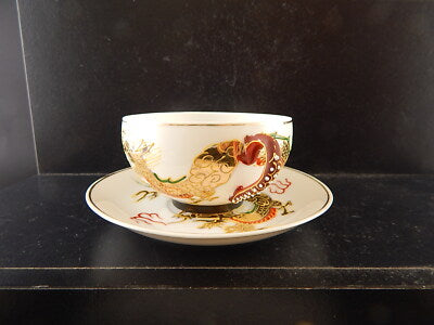 ANTIQUARIATO ORIENTALE PORCELLANA GIAPPONE SATSUMA DRAGO TAZZA TÈ DECORO MANO