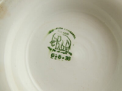 ANTICO CENTROTAVOLA FRUTTIERA BIANCA BLU IMPERO CERAMICA LOMBARDA ELEFANTINO