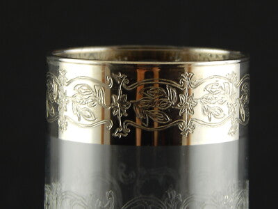 PREZIOSO ART DECO BICCHIERE COCKTAIL HIGHBALL CRISTALLO INCISO BORDO ARGENTO