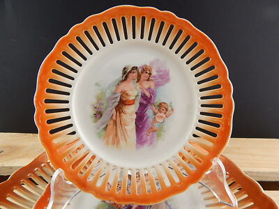 ANTICO LIBERTY 1920 SERVIZIO DESSERT 5 PIATTI TRAFORATI PORCELLANA BOEMIA UNION