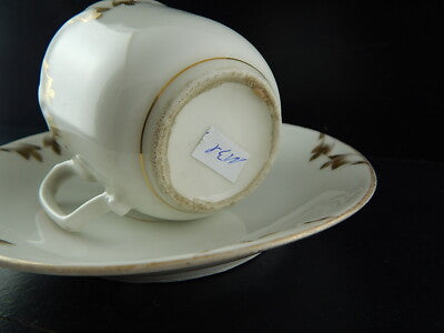 ANTICO SERVIZIO 6 TAZZE PIATTINI PORCELLANA BIANCA ORO IMPERO VECCHIO PARIGI 800