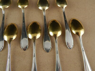 12 ANTICHI ART DECO PREZIOSI ORIGINALI CUCCHIAINI ARGENTO VERMEIL PUNZONE 800