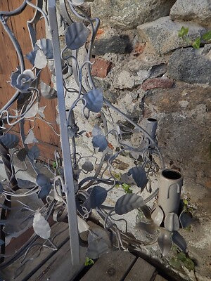 LAMPADARIO SOFFITTO ANTICO LIBERTY FOGLIE FIORI FERRO BATTUTO SHABBY CHIC GRIGIO