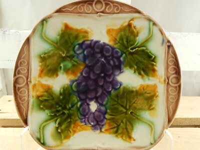 ANTICO PIATTO CERAMICA MAIOLICA BARBOTINE 1800 ART NOUVEAU MANIFATTURA FRANCESE