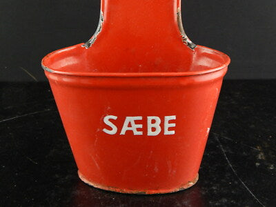 ANTICO AUTENTICO CONTENITORE SABBIA DA PARETE METALLO SMALTATO ROSSO KITCHEN