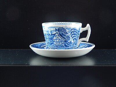 ANTICA TAZZA E PIATTO CERAMICA POTTERY BURSLEM ENOCH1784RALPH1750 WOODLAND BLU