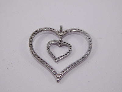 VINTAGE ORIGINALE CIONDOLO DOPPIO CUORE ARGENTO 925 ZIRCONI SOLID SILVER HEART