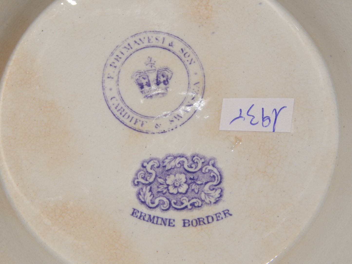 ANTICA LEGUMIERA CENTROTAVOLA CERAMICA INGLESE PRIMAVESI ERMINE BORDER VIOLA