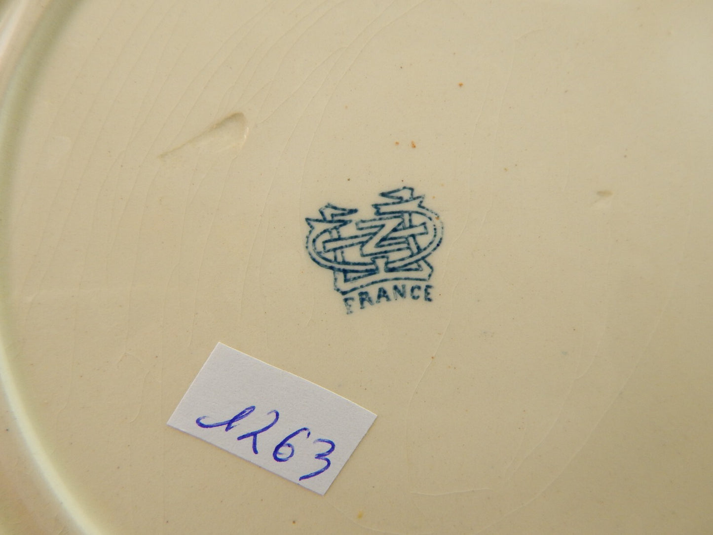 ANTICO RARO DEL 1923 PIATTO MAIOLICA CERAMICA GIEN DECORO BLU ALLA ROUEN #1763