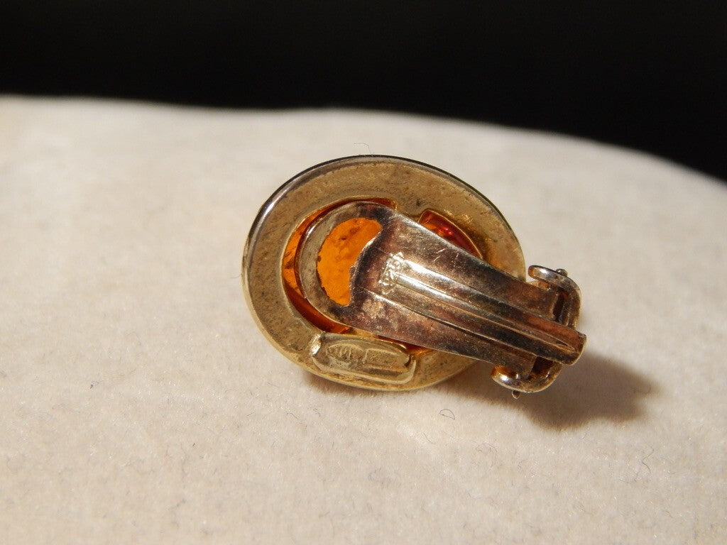 VINTAGE ORECCHINI ANNI 60 MONTATURA ARGENTO PLACCATI IN ORO E AMBRA DEL BALTICO