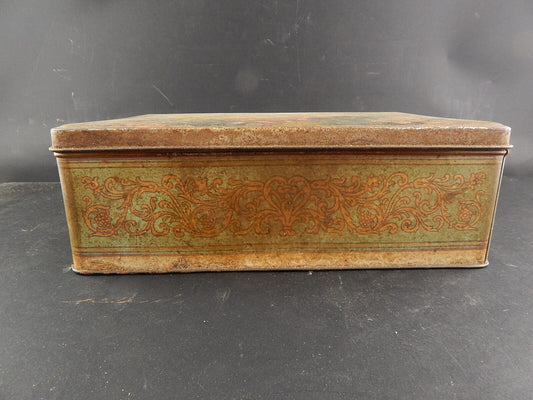 COLLEZIONE ANTICA ORIGINALE SCATOLA DI LATTA STAMPA FLOREALE E ARABESCHI