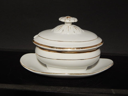 ANTICA SALSIERA CERAMICA BIANCA E ORO RICHARD MILANO FINE 1800 STILE IMPERO