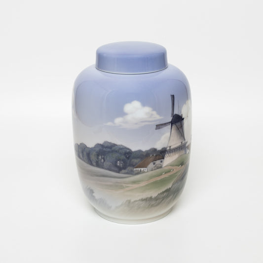 VASO URNA PORCELLANA ROYAL COPENHAGEN "Paesaggio con Mulino" ORIGINALE CM 24