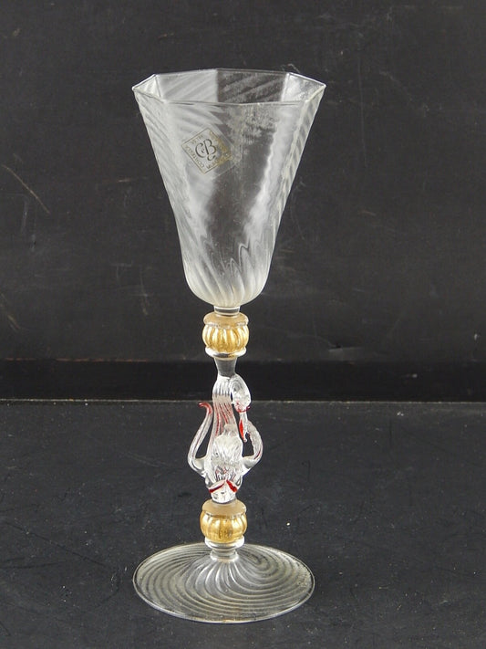 TIPETTO CALICE MURANO VETRO SOFFIATO RIGATO PESCE FIRMATO CORTELLA & BALLARIN #