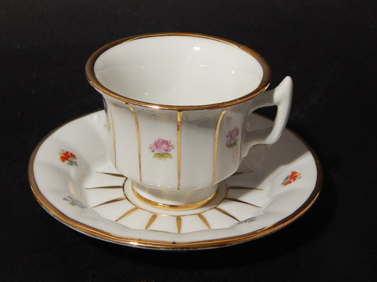 ANTICA PREZIOSA TAZZINA PORCELLANA KRAUTHEIM FIORI POLICROMI E ORO STILE IMPERO