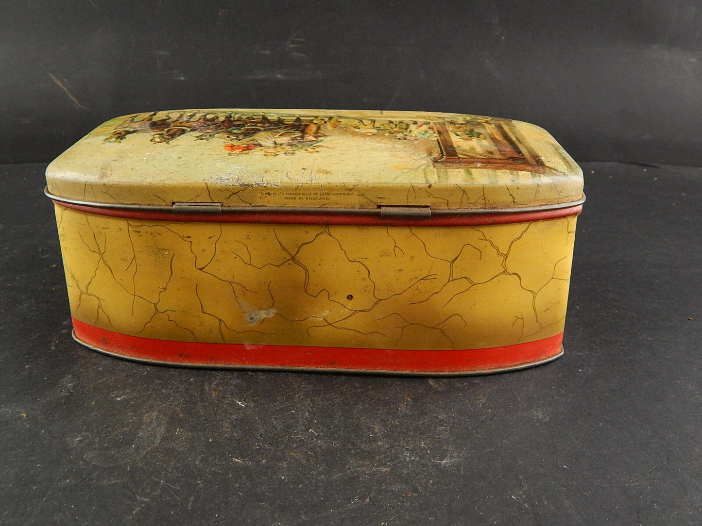 COLLEZIONE ANTICA ORIGINALE SCATOLA DI LATTA STAMPATA CARROZZA DILIGENZA
