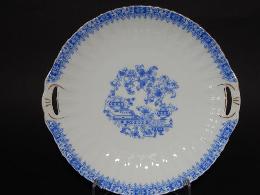 ANTICO VASSOIO CON MANICI PIATTO TORTA PORCELLANA BAVARIA DECORO BLAU CHINA