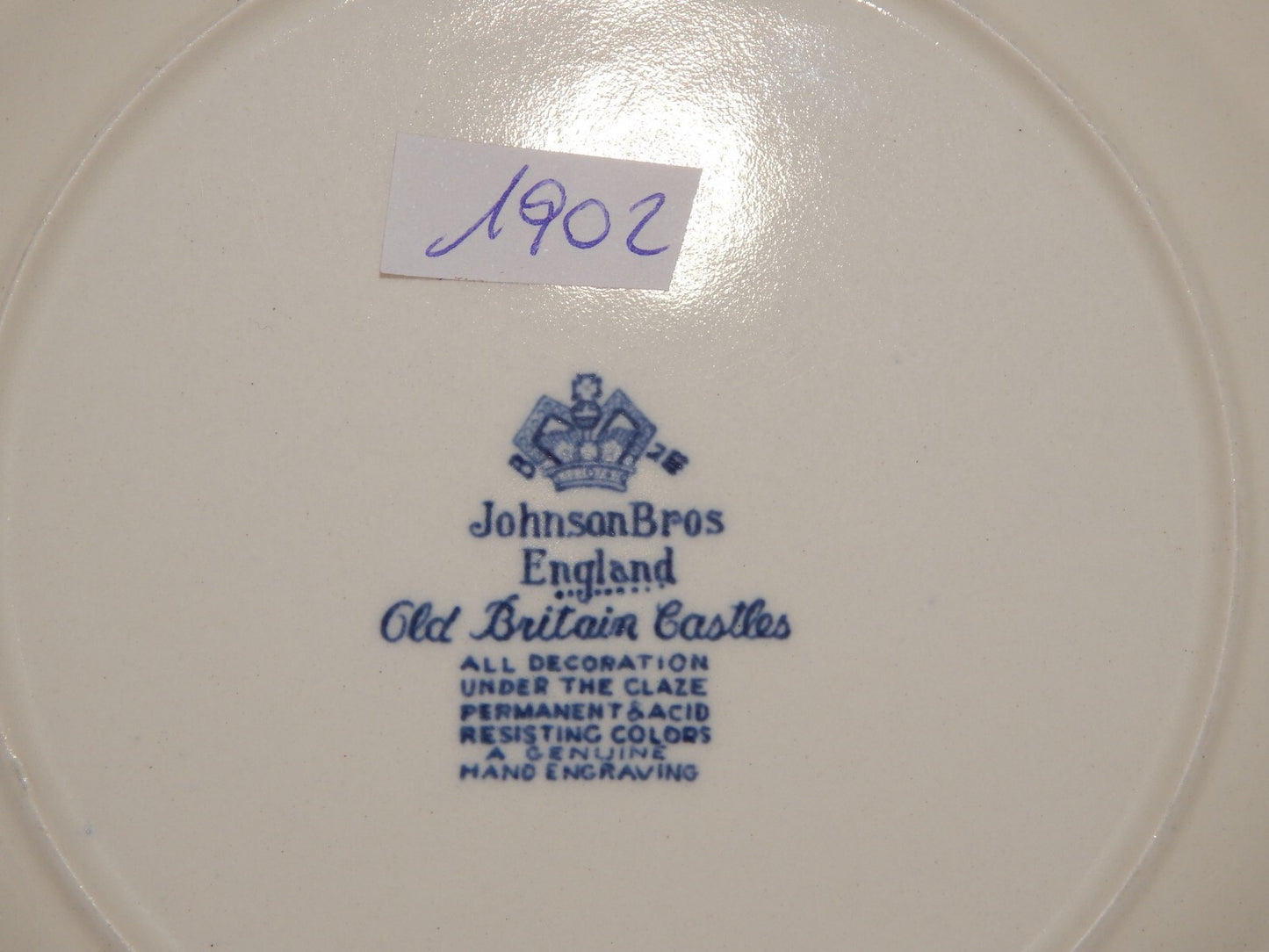 VINTAGE JOHNSON BROS PIATTO OLD BRITAIN CASTLE BLU PORCELLANA DIFETTO #1902