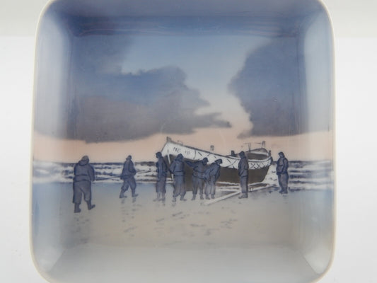 ROYAL COPENHAGEN BING&GRONDAHL PORCELLANA ANTICO PIATTO QUADRATO PESCATORI