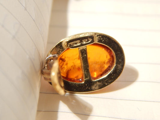 VINTAGE ORECCHINI ANNI 60 MONTATURA ARGENTO PLACCATI IN ORO E AMBRA DEL BALTICO