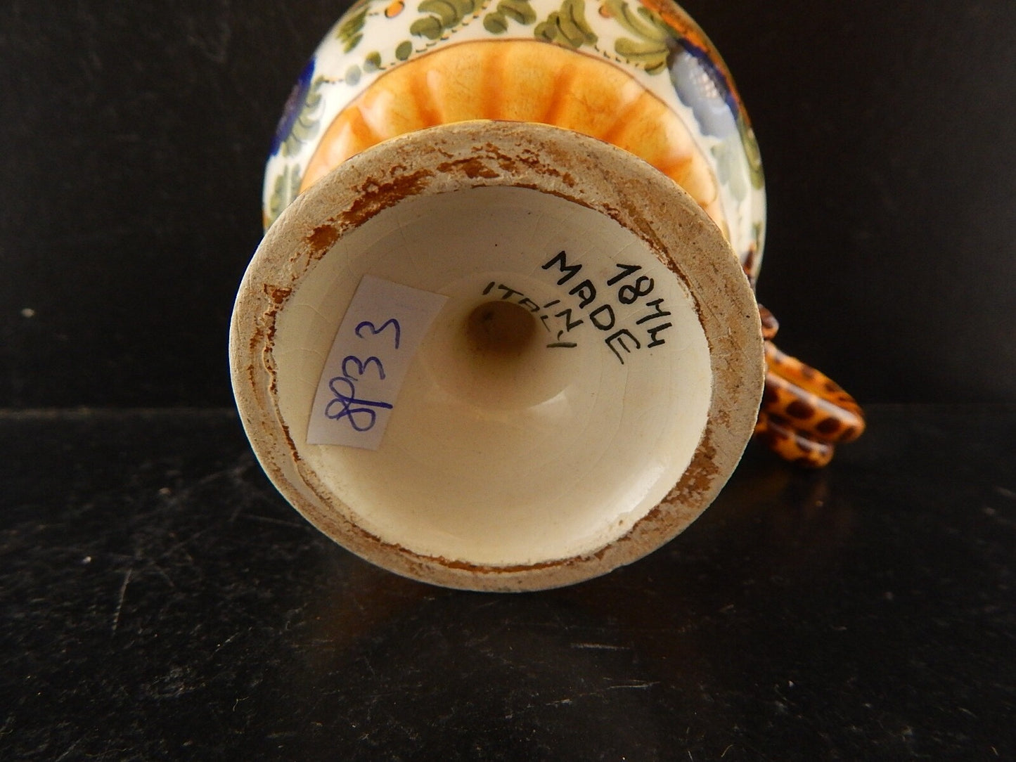 ANTICA TAZZA MAIOLICA CERAMICA POLICROMA FANTECHI ANSA A SERPE PRIMO 900 #8933