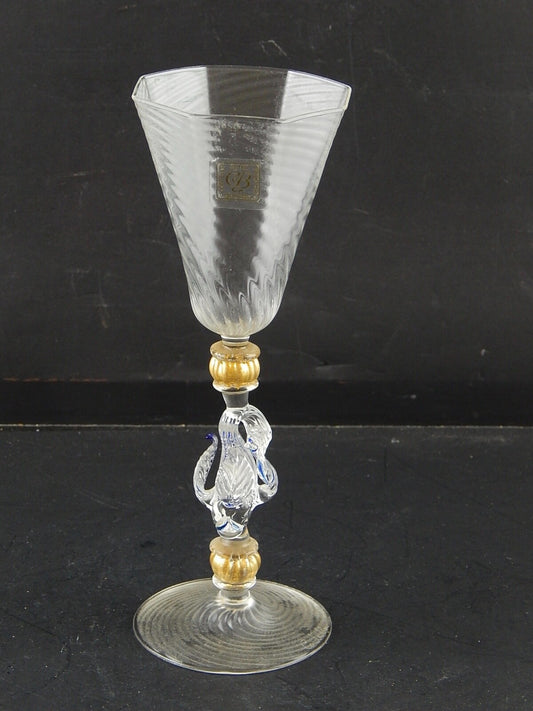 TIPETTO CALICE MURANO VETRO SOFFIATO RIGATO PESCE FIRMATO CORTELLA & BALLARIN