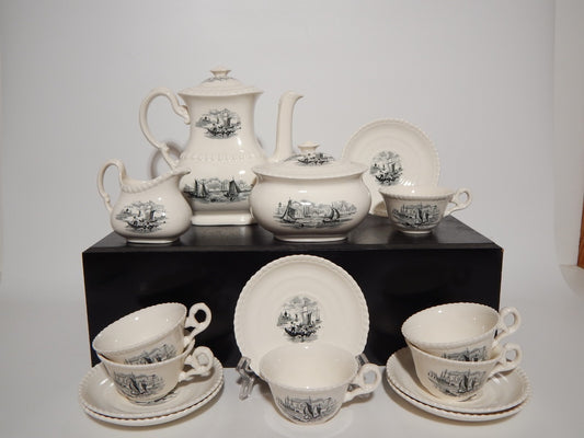 ANTICO SERVIZIO CAFFE' INGLESE SEMI PORCELLANA COPELAND SPODE PAESAGGIO MARINO