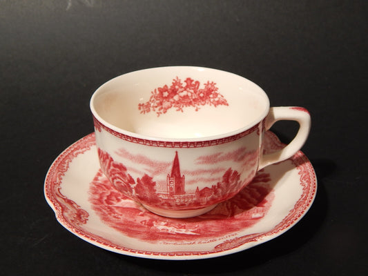 VINTAGE JOHNSON BROS OLD BRITAIN CASTLE TAZZA DA TE' SEMI PORCELLANA ROSSO