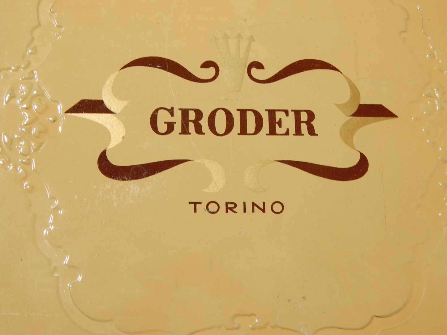 PUBBLICITARIO VINTAGE SCATOLA LATTA CIOCCOLATINI CARAMELLO GRODER FERRO TORINO