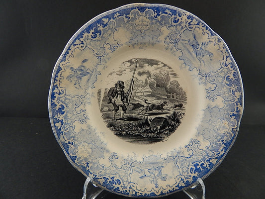 ANTICO PIATTO UMORISTICO CERAMICA FRANCESE SECONDA META' 800 IL CACCIATORE