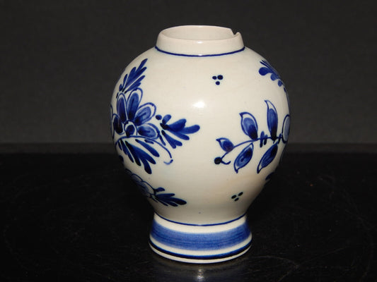 VINTAGE PICCOLO VASO DE PAUW DELFT PORCELLANA DECORO A MANO BLU COBALTO DIFETTO